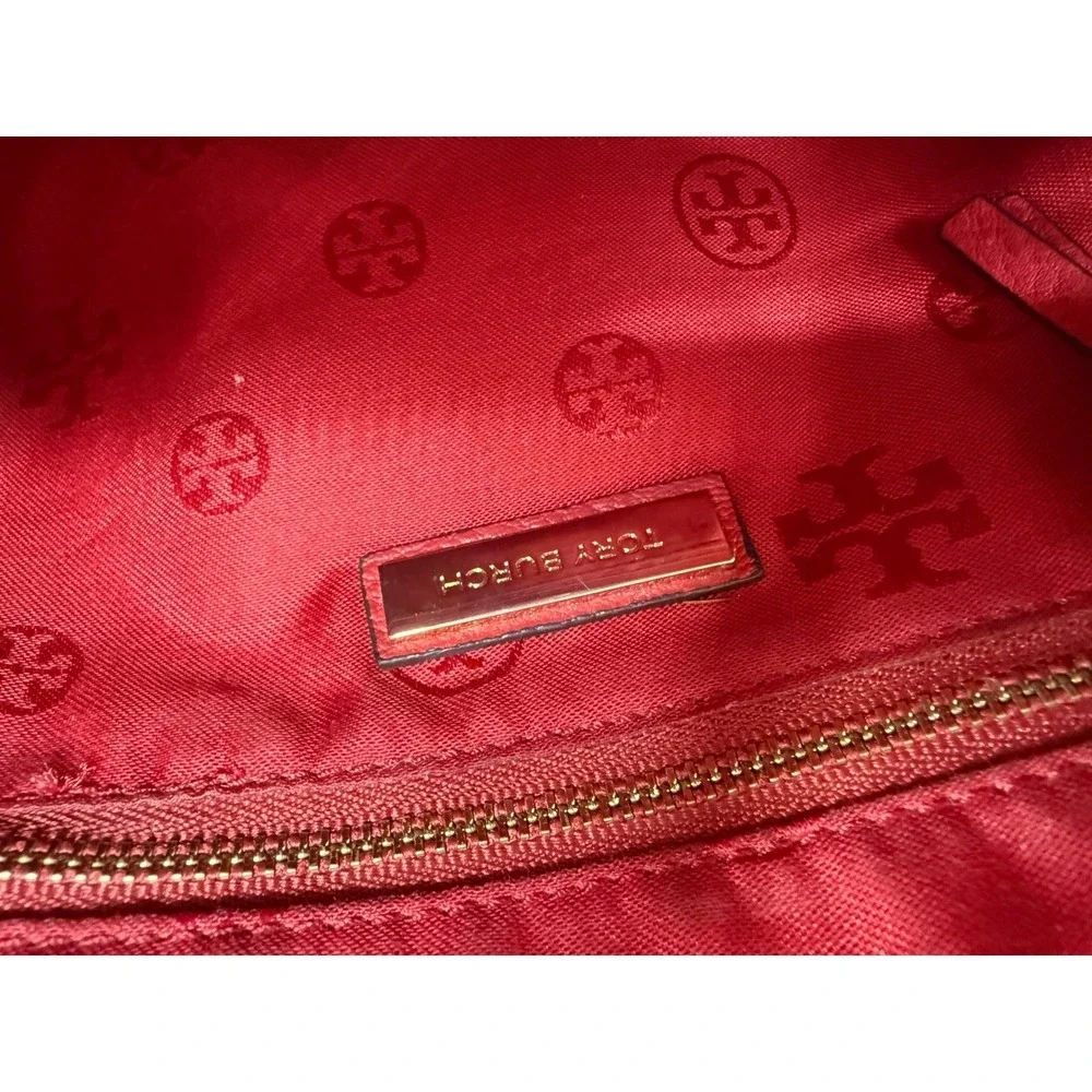 Tory Burch Thea Camera Bag Burgundy Red Pebbled‎ Leather Crossbody Tassel Purse